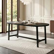 Mesa de comedor de 180 x 80 x 75 cm, apta para 6-8 personas, con esquinas redondeadas, estilo sencillo, patas de hierro, color negro. - Negro - Ver 3