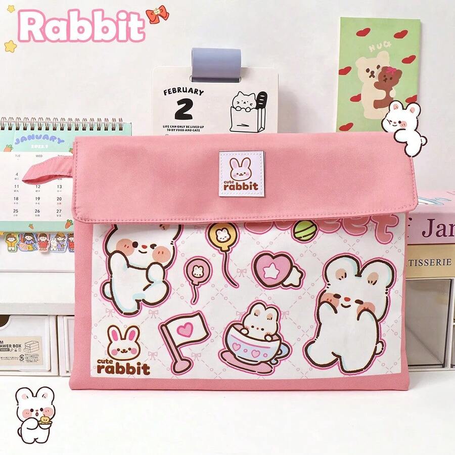 Bolsa de Archivo Infantil con Dibujos Animados, Bolsa de Almacenamiento de Lona de Gran Capacidad A4, Bolsa Organizadora de Papelería para Estudiantes con Cierre Magnético, Linda Bolsa para - Negro - Ver 1