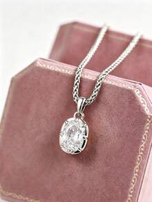 1-3 Carat Oval Cut White Moissanite Pendant Necklace For Women, S925 Sterling Silver Wheat Chain Vintage 8-Prong Solitaire Necklace, Classic Daily Wear Wedding Anniversary Jewelry Gift - Style a - White - View 5