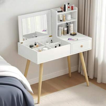 Tocador Blanco Maquillador, Moderno Mueble con Espejo