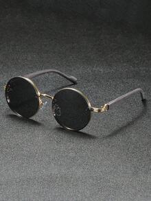 Retro Full Rim Round Shades For Ladies Slim Engraved Metal Frame Anti UV Gradient Lens Elegant Eyewear For Vacation Daily Outfit - Multicolor - View 2