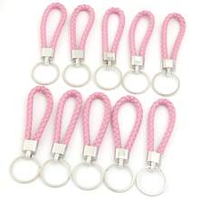 10pcs/Pack PU Braided Keychain 11.5cm Zinc Alloy Hook Simple Colorful Dopamine Leather Rope Pendant Keychain DIY Pendant Phone Lanyard Accessory - Woven Keychain - View 11