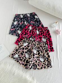 SANRIO 3pcs/Pack Versatile Leopard Print Shorts For Women, Soft & Comfortable Fabric, Loose Fit, Suitable For Daily, Home, Casual Wear - Multicolor - View 3