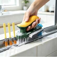 4pcs/Set 2-In-1 Cleaning Brush, Multi-Functional Gap Brush, Floor Brush, Bathroom Corner Gap, Toilet Cleaning Brush, Green/White, With Scraper, Durable Material, Suitable For Home Gap Cleaning - A - View 2