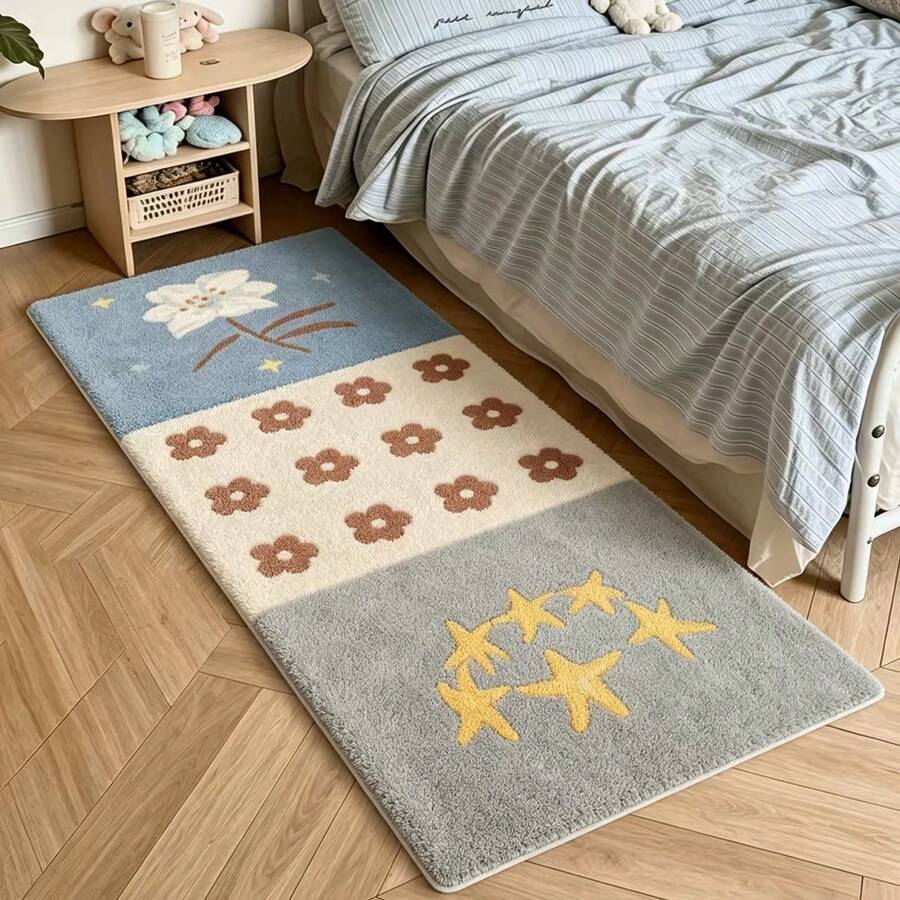 One Piece, A Color-Block Framed Faux Cashmere Rug With Ribbon And Line Patterns, A Soft And Skin-Friendly Bedroom Rug, A Warm And Comfortable Home Rug, A Living Room Coffee Table Rug, A Pet Rug, A Bedroom And Interior Decoration Rug, A Dressing Room Rug, A Bedside Rug, A Children's Room Play Area Rug, A Study Reading Corner Rug, A Rug Suitable For Photography, A Gift For Family And Friends. - Multicolor - View 1
