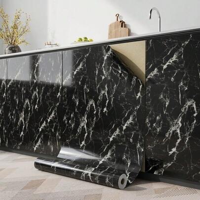 ucdfi 1 Roll Black White Vein Marble Contact Paper Peel And Stick Glossy Oilproof Countertop Wallpaper Waterproof Self Adhesive Vinyl Film For Kitchen Cabinets Backsplash Bathroom Wall Decor Furniture Renovation Removable Decorative Wrap Holiday Wallpaper