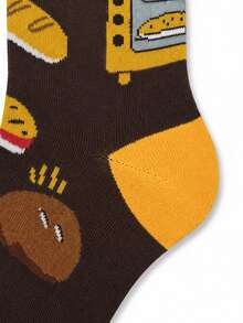 1 Pair Men's Mid-Calf Socks With Funny Bread & Oven Food Pattern, Halloween & Christmas Holiday Theme Socks, Quirky Personalized Casual Long Socks For Daily Commute & Party Wear, Soft & Warm For Autumn/Winter, Unisex Couple Creative Holiday Gift - Multicolor - View 5