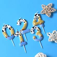 1pc Number 0-9 Birthday Candle, Denim Blue & White Handmade Design, Cake Decoration Topper, Suitable For Birthday Party Dessert Table Birthday Candle - View 5
