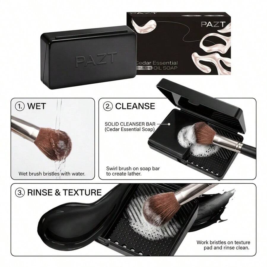 1pc Makeup Brush Cleaning Soap Set With Storage Box And Silicone Cleaning Pad, Peach Oolong And Grape Scent, For Makeup Brush Cleaning And Nail Brush Cleaner, Multi-Fragrance Makeup Tool Cleaner