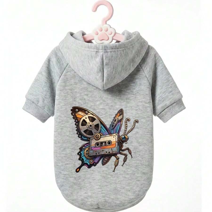 Dog Warm Coat, Mechanical Butterfly Design, Pet Spring/Autumn Hooded Vest, Fashionable And Individual - Grey - View 1