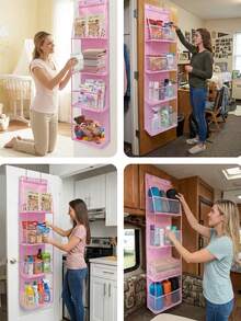 1pc 4-Tier Over-The-Door Hanging Storage Bag, Cosmetic Wall-Mounted Organizer Bag, Large Capacity Hanging Storage Bag, Suitable For Kitchen, Bathroom, Closet, Bedroom, Dorm, Diapers, Toys. Decor, Holiday, Room, Bedroom, Home Storage - Multicolor - View 10