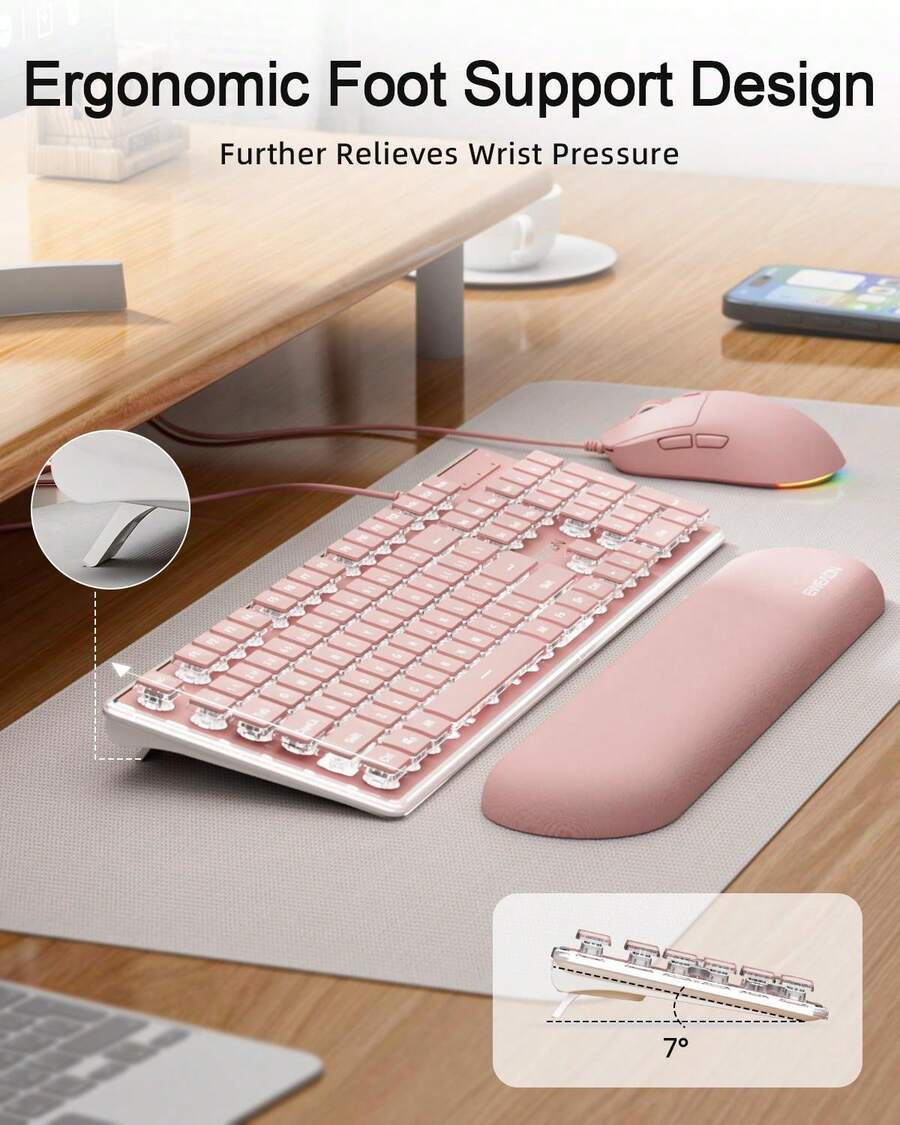 EWEADN Keyboard Gaming Forwarder GX710S dengan Nuansa Mekanik yang Tenang, Cocok untuk Wanita Dewasa dan Penggunaan Kantor, dengan Estetika Tinggi. - View 1