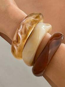 3pcs Daily Casual Style Multicolor Acrylic Gradient Bracelet Set, Fashion Women's Bangle Can Be Stacked Or Worn Individually - Multicolor - View 4