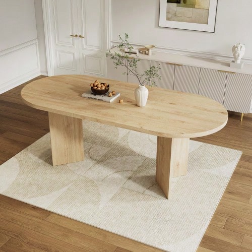 Dining Table 200 * 90 Cm, Suitable For 6-8 People, Dining Table With Rounded Corners, Thickened Tabletop - Oak - 查看 1