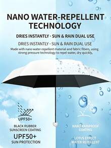 1pc 50% Off Mini Travel Folding Umbrella, Compact Portable Pocket Sun Umbrella, Capsule Style UV Protection Sun And Rain Umbrella, With Rotatable Open/Close Ring Handle, Suitable For Travel, Hiking, College Students, Office Workers, Back To School, Outdoor Essential - Multicolor - View 6