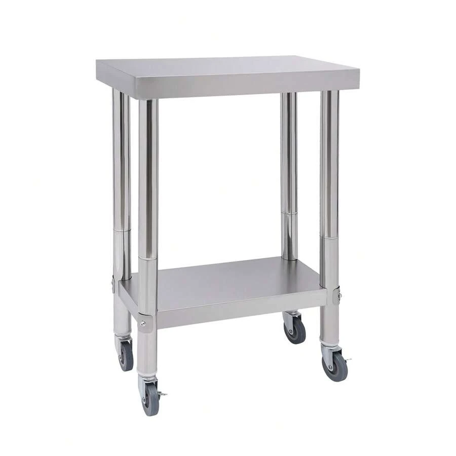 Robust, Mobile 2-Tier Stainless Steel Work Table 201 With Lockable Casters For The Catering Industry (Restaurant) - A - 查看 1