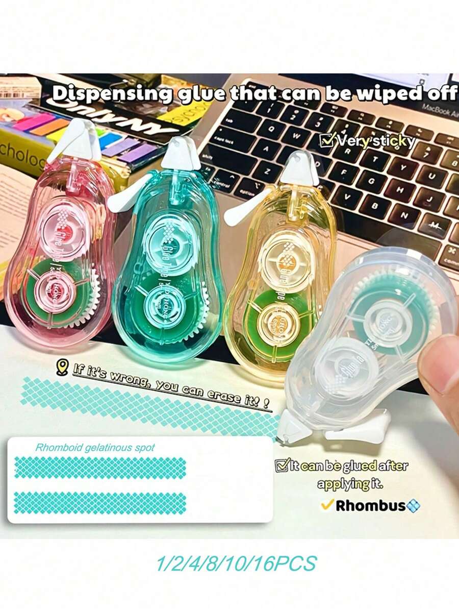 1/4漸層色膠帶、雙面膠筆、透明黏著筆、大容量、長效無損黏著,適用於手工藝、剪貼簿、DIY切割與照片拼貼、返校文具、辦公用品 - 彩色 - 查看 1