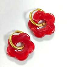SENLANSP 1 Pair Acrylic Large Flower Decor Stainless Steel Hoop Earrings - Bohemian Style - Perfect For Women's Daily Wear, Summer Beach Vacation Or Party - 1 Pair - View 13