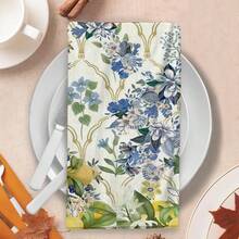 2/4/48pcs Blue & Yellow Floral Lemon Pattern Printed Kitchen Towels - Ultra Soft, Highly Absorbent Polyester Dish & Hand Towels, Perfect For Holiday Decor, Kitchen Decor, Party Decor - Multicolor - View 5