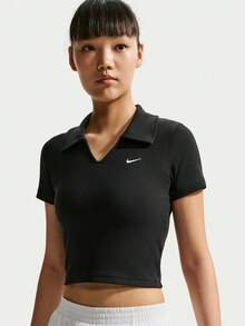 Nike Women's AS W NSW ESSNTL SS POLO CRP TOP Knit Collar Short Sleeve Polo Shirt IO2730-010 - Black - View 3