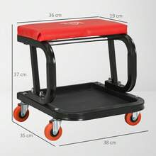 HOMCOM Workshop Stool, Rolling Machine Stool With 360Â° Swivel, Padded Seat, Tool Tray, Red - A - 查看 10
