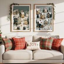 Unframed 1/2Pcs Winter Christmas Village Canvas Prints, Snow Town Cozy House Oil Painting Wall Decor For Living Room Mantel Entryway Farmhouse Cabin - A - View 4