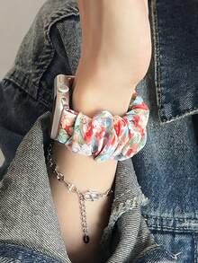 2pcs Vintage Floral Print Watch Band, Elastic Stretch Design, Compatible With Apple Watch 38/40/41/42/44/45/46/49mm, Cute Girl Must-Have Item, Aesthetic Accessory, Suitable For Shopping, Dating, Walking, Daily Commute, Compatible With All Series, Bohemian Summer Beach Vacation Style, Soft And Skin-Friendly, Women's Accessory - Multicolor - View 2