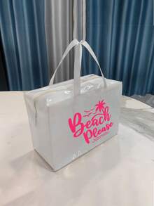 透明海灘包，大容量「Beach Please」字母印花果凍托特包，防水防沙拉鍊設計，可收納泳衣、毛巾、防曬霜及個人用品，適合海灘度假、泳池派對、露營野餐、短途旅行，適合學生、年輕女孩日常使用，七夕、生日、夏季節慶禮物，亦可用作盥洗包、購物袋、旅行收納袋，輕便便攜透明單肩包 - 彩色 - 查看 22