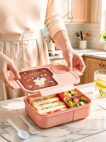 1pc Cartoon Lunch Box With Utensils And Sauce Container, Microwave , Suitable For School, Office, Outdoor - View 3