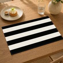 1pc Black And White Striped Linen Placemat, Breakfast Mat, Coffee Mat, Cup Mat, Bowl Mat, Home Kitchen Decor Accessory, Easy To Clean Placemat, Suitable For Home, Restaurant, Restaurant Decor, Holiday Gift, Gift For Friends, Multi-Piece Set - Multicolor - View 8
