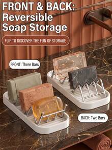 Dual-Sided Flip Design: 3-Bar Storage On Front Side,2-Bar Storage On Back Side To Hold Multiple Soaps At Once.Easy To Disassemble And Clean.Perfect For Bathroom Sink,Shower Counter,Kitchen Sink To Store Facial Soap,Bath Soap And Dish Soap. - Multicolor - View 2