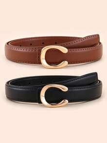 Women's Letter Alloy Buckle Decor Daily Commute Street Fashion Versatile Belt - Multicolor B - View 10