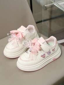 Children's Dreamy Color Rhinestone Princess Style Breathable Non-Slip Wear-Resistant Design Super Cool Versatile All-Season Chunky Sneakers - Pink - View 2