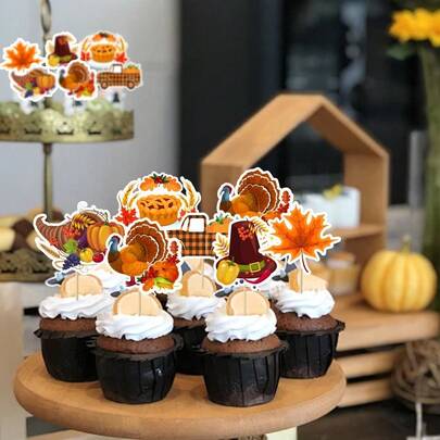 New Christmas Halloween Thanksgiving Theme Cake Toppers Inserts, Baking Birthday Party Decorations, Christmas Holiday Decor, Theme Birthday Party Decoration Cake Toppers Small Toppers Cake Border Cake Picks Birthday Party Top Decor First Birthday Atmosphere Decor, Creative Hot-Selling Blue Theme First Birthday Party Decoration Supplies Scene Decor Set, Cupcake Confetti, Theme Cupcake Selection, Fairy Tale Cake Decoration, Suitable For Theme Birthday, Merry Christmas Christmas Party Supplies, Party Cupcake Selection, Birthday Party Christmas Cake Decoration