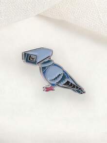 Funny Camera Pigeon Enamel Brooch Surveillance Meme Abstract Bird Metal Pin For Backpack Jacket - Dusty Blue - View 5