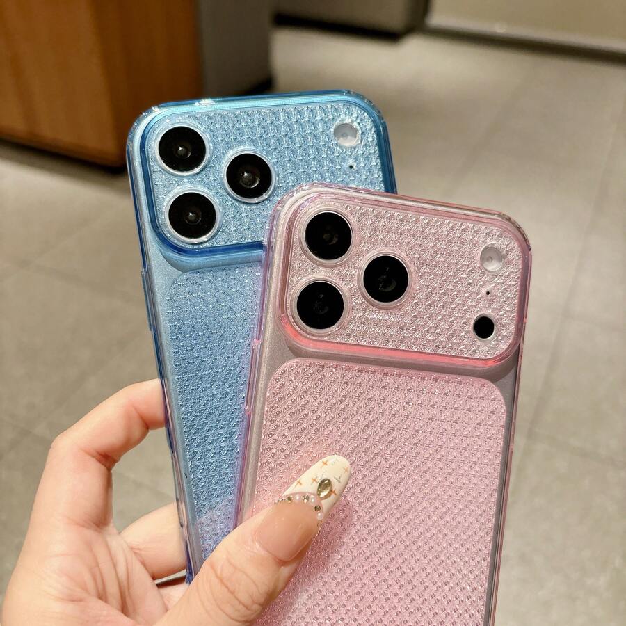 2件裝新款亮片鑽石圖案手機殼,適用於 iPhone 17 Pro Max,精準開孔時尚防摔 TPU 軟殼 - 藍粉紅色 - 查看 1