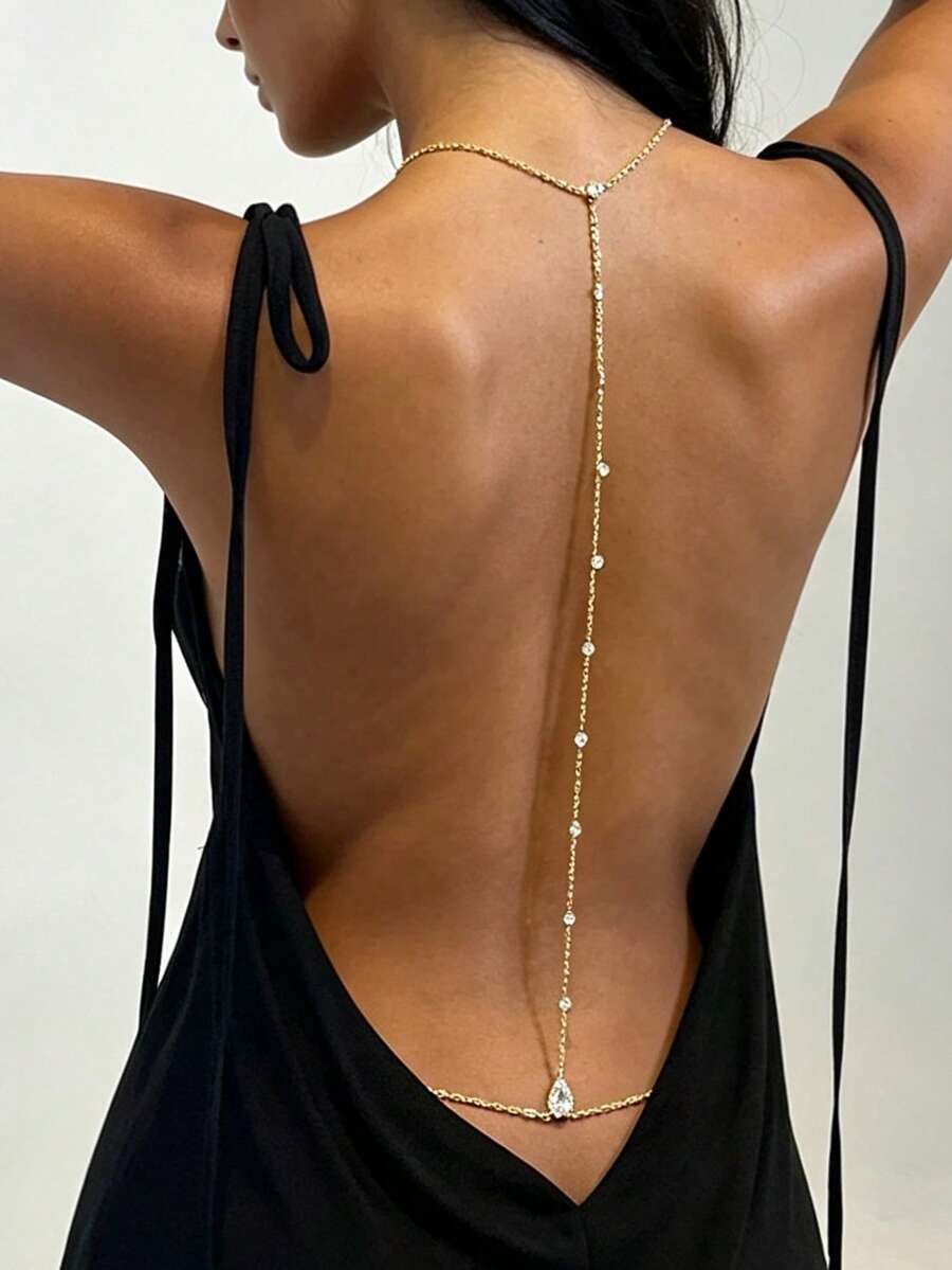 Cadena de espalda minimalista para mujer para fiesta en la playa, accesorio versátil para combinar con vestidos de verano - Dorado - Ver 1