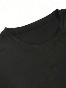 Camiseta de manga corta con cuello redondo de color negro con estampado gráfico de cita para hombre, duradera, estilo concierto, ajuste clásico - Negro - Ver 5