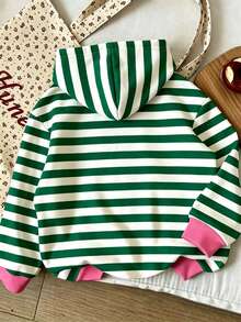 Young Girl Cartoon Pattern Warm Hooded Sweatshirt - Green - View 2