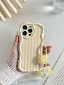 奶油色紋理彩繪波浪邊防震手機殼附鍊條，適用於 iPhone 14、14 Pro、14 Pro Max、13、13 Pro、13 Pro Max、11、11 Pro Max、12、12 Pro、12 Pro Max、XR、7、8、GES2、XS、15、15 Pro、15 Pro Max、16、16 Pro、16 Pro Max、S23、S24、S25、S24 Plus、S25 Plus、A56、A36、A26、A13 4G、A22、A21S、A51 4G、A52、S22 Ultra、A33 5G 系列手機保護殼 - 彩色 - 查看 4