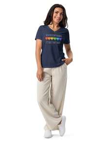 100% Polyester Women's V-Neck T-Shirt Casual Basic Short Sleeve Summer TopsBe A Decent Human Shirt, V-Neck Shirt, Soft Everyday Style, Basic Decency. - Blue - View 1