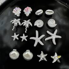 16件海洋系列鞋飾（海星、貝殼、海螺、棕櫚樹），適用於涼鞋、拖鞋、沙灘鞋、園藝鞋，DIY可拆卸鞋飾，生日派對與節日的完美禮物 - 銀色 - 查看 3