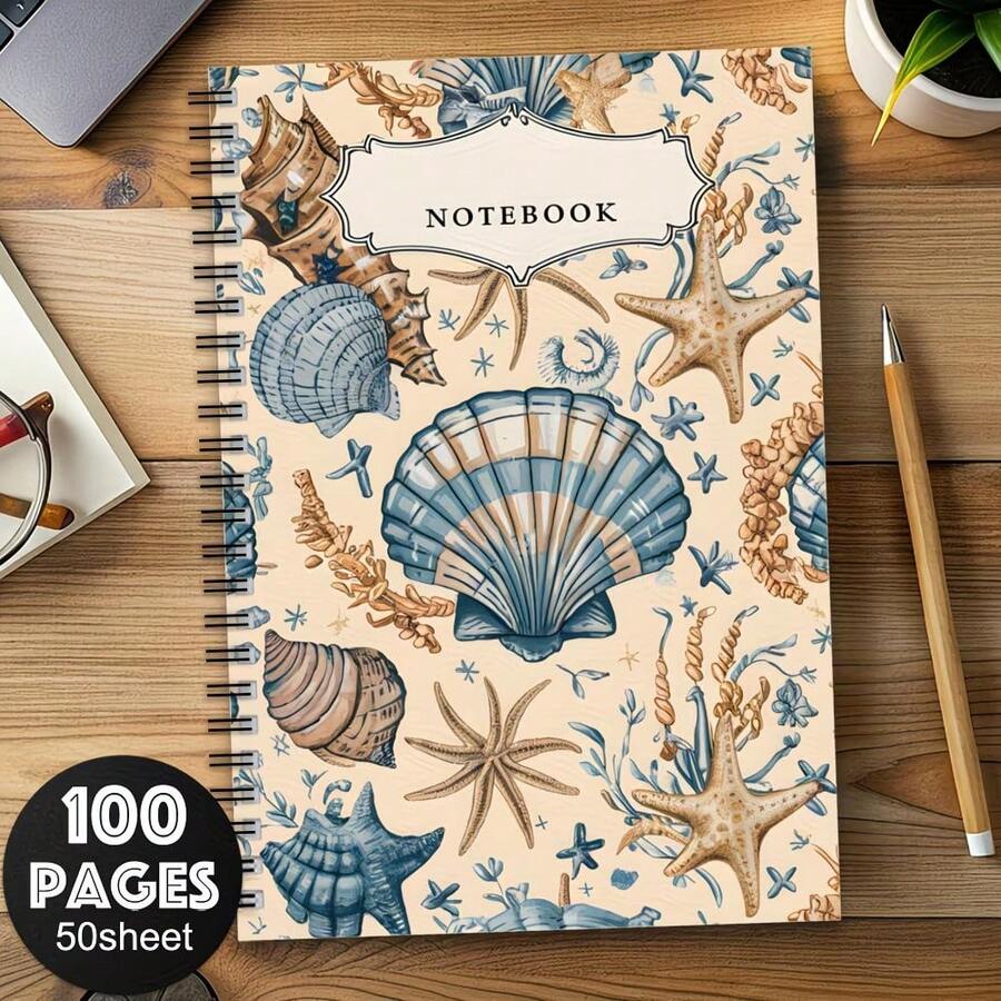 1 pezzo Taccuino a spirale a tema oceanico divertente per le vacanze, taccuino per insegnanti, taccuino estivo da spiaggia, taccuino oceanico, conchiglia marina, taccuino di ricerca in biologia marina, taccuino per scrivere, forniture scolastiche e da ufficio, taccuino da viaggio, diario di studio, lettura - Un libro (50 pagine, 100 pagine) - Visualizzare 1