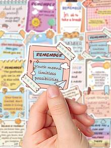 50Pcs Inspirational English Stickers, Decorative Decals For Water Tumbler, Laptop, Phone Case, Luggage, Office & Scrapbook, Ideal Birthday Gift, School Reward & DIY Craft Supplies School Supplies - 50pcs - View 6