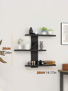 1pc Wall-Mounted Storage Shelf Decor Small Display Rack, Wall-Hanging Organizer Shelf, Minimalist Modern Wall Shelf For Home Bedroom - Black - View 9