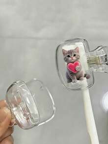 2D Flat Cute Cat-Shaped Toothbrush Travel Storage Box Set, Suitable For Daily Home And Business Travel, As Well As Outdoor Travel And Other Occasions, Essential Bathroom Supplies. Specially Designed Protective Cover For Toothbrushes, Not Only Keeps Toothbrushes Clean But Also Takes Care Of Oral Health. Essential Travel Toothbrush Protective Cover - Multicolor - View 7