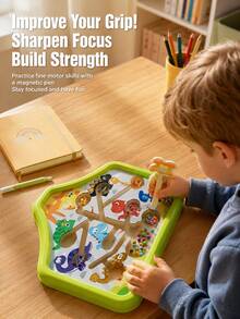 1pc Magnetic Maze Board Toy, Montessori Preschool Learning Bead Puzzle, Fine Motor Skills And Hand-Eye Coordination Activity Toy, Travel Toy Gift For Boys And Girls - Brush Drawing Board - View 4