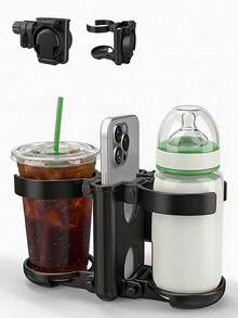 3-In-1 Folding Cup Holder And Phone Mount – Universal Bottle Holder, Compatible With Bugaboo/Nuna/Doona Strollers, Wheelchairs, Bicycles, Walkers And Scooters - Multicolor - View 2