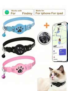 寵物貓防丟定位項圈套組，包含項圈 + 定位器 + 保護殼。不適用於 Android 系統。一鍵追蹤，發光保護殼，超長電池續航力。可用於定位錢包、行李 - 彩色 - 查看 4
