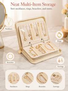 Portable Zipper Jewelry Storage Box With Transparent Pocket, Can Store Rings, Necklaces, Earrings, Lightweight And Reusable, Suitable For Home, Travel And Gifting - Multicolor - View 6